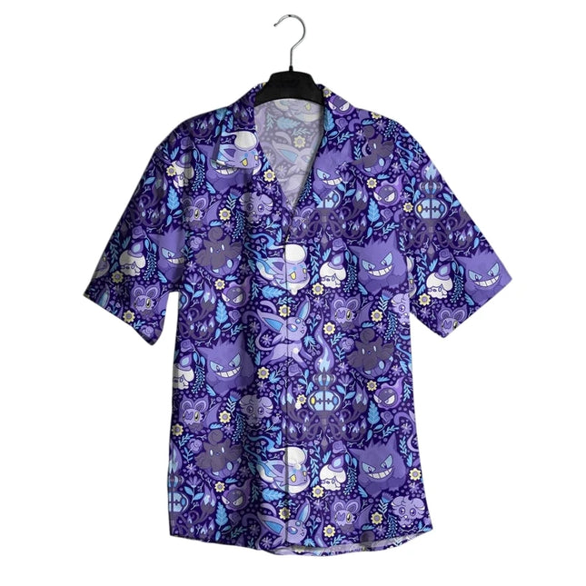 2026 New Fashion Pokémon Gengar Hawaiian Style Shirt Shorts Set Men Women Casual Loungewear Pajama Set Outfit for Beach Parties