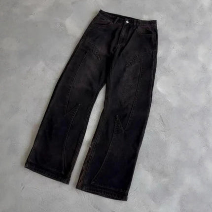 Mens Jeans Harajuku Y2K Streetwear Heavy Angel Embroidery Patchwork Washed Denim Pants Straight Leg Loose Fit Vintage New Spring