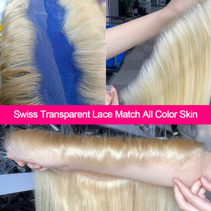 #613 Blonde 13x4 Lace Frontal Straight Pre Plucked Swiss HD Transparent 100% Brazilian Virgin Human Hair Full End