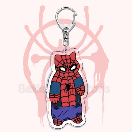 Cute Spider Punk Cat Warrior Key Chain Key Ring Invincible Superhero Keychains Keyring Pendant for Bag Man Women Jewelry Gifts