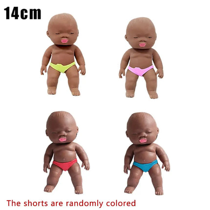 Natasha Black Baby Dolls Squeezable Stress-relieving Toys Soft Silicone For Toddlers Pretend Role For Kids And Adults