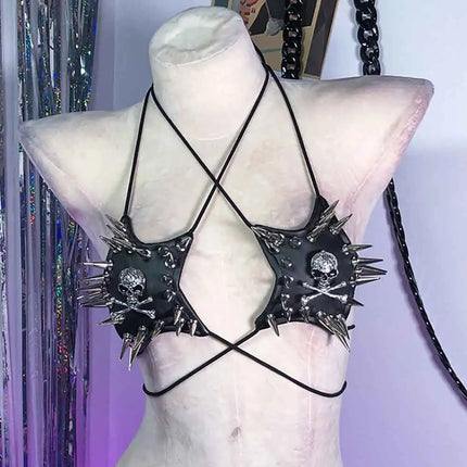 Gothic Emo Punk Women's Spiked Grunge PU Leather Tank Top Y2K Alternative 90s Vkei Studded Cyber Goth T-shirt 2000s ALT Clothing