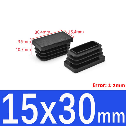 Black Plastic Square Oblong Pipe Plug 13x13mm~100x100mm Insert Table Chair Furniture Foot Cover Anti Slip Blanking End Cap