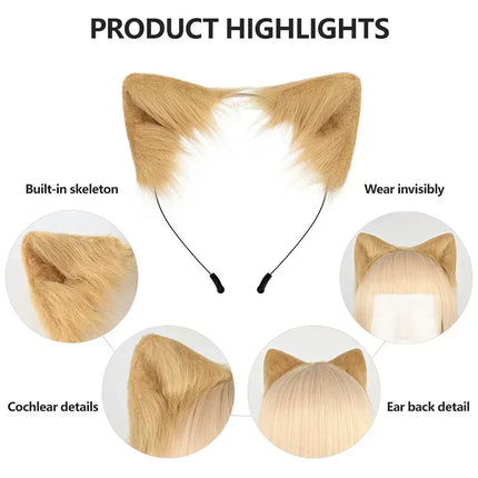 Costume Accessory Set Fox Ears and Tail Soft Faux Fur Hair Band Animal Themed Cosplay Halloween Party