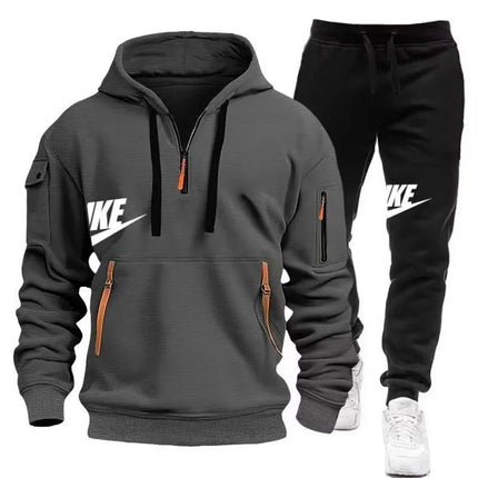 Men Autumn Winter Warm 2 Piece Tracksuit Zipper Hoodie Sweatshirt & Pants Set Casual Sports Jogging Outfit For Male Daily Outdoo
