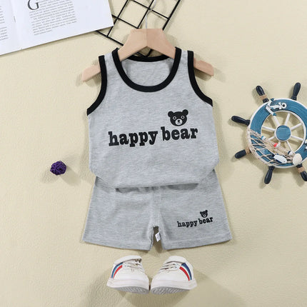 1 Set Summer Cotton Children Sets Kids Clothes Boys Girls Vest Suit Children's Clothing Baby T-Shirts Shorts Tank Top Sleeveless