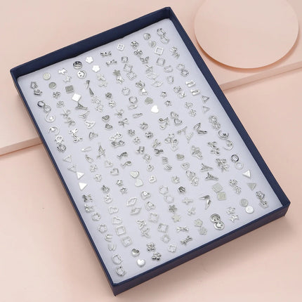 New Arrival 100Pair Mixed Size Color Cubic Zircon Stud Earrings Set Shine Crystal Ear Studs for Men&Women Punk Party Jewelry