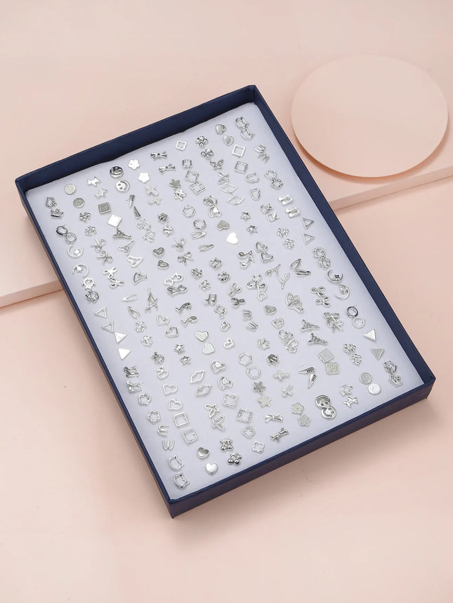 New Arrival 100Pair Mixed Size Color Cubic Zircon Stud Earrings Set Shine Crystal Ear Studs for Men&Women Punk Party Jewelry