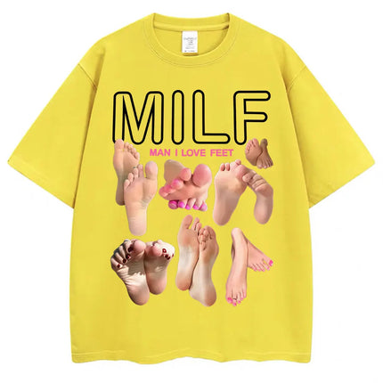 MILF Man I Love Feet Funny Meme T-Shirts Men Women Humor Fashion T Shirts Soft Cotton O-Neck Oversized Casual T Shirt Streetwear
