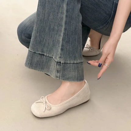 Spring Autumn Internal Elevation Women Mary Jane Shoes Ladies Outdoor Comfort Slip On Women's Butterfly-knot Ballet Shoes