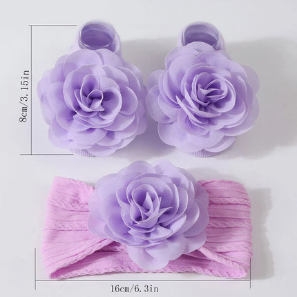 2Pcs Baby Headband Socks Set Baby Girl Flower Headbands Rubber Soles Anti Slip Socks Infant Toddler Turban Girl Hair Accessories