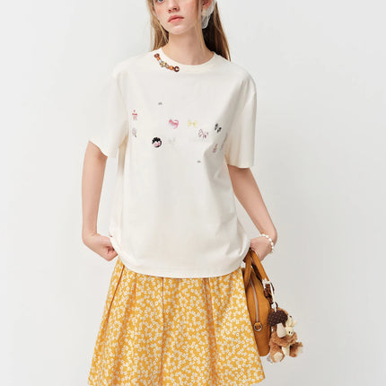 FSLE 2026 Spring Women's Cool Feel Oversized Short Sleeve T-Shirt - Sweet Edgy Style Cute Graphic Print for Casual Daily Wear