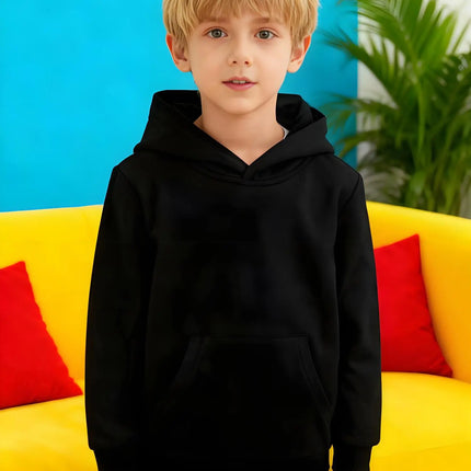 Toddler Boy Black Hoodie - Casual Pullover Sweatshirt with Kangaroo Pocket, Soft Stylish Top