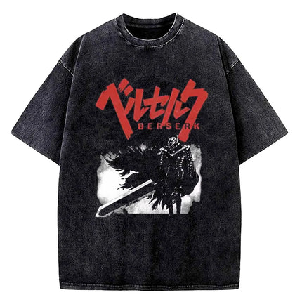 HOT Berserk Manga Tshirt Guts Anime T Shirt Men Women T-shirt Vintage Washed Cotton Clothing Summer Casual Short Sleeves Tees