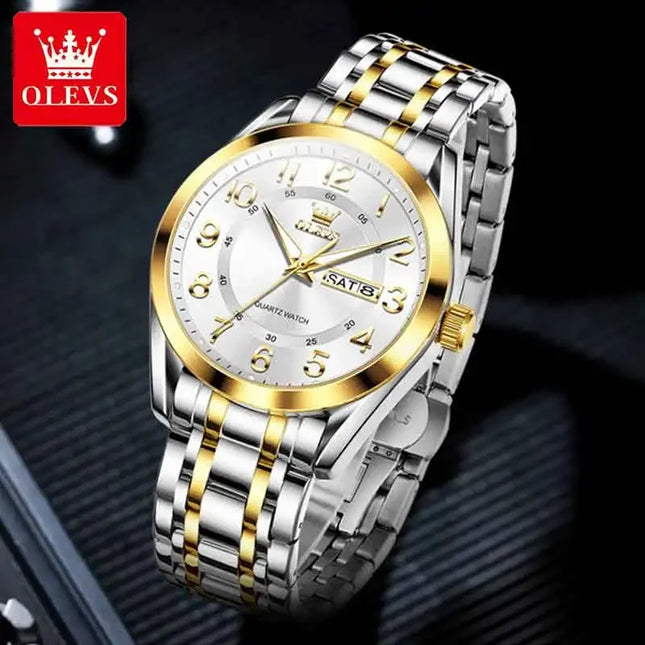 OLEVS Mens Watches Top Brand Luxury Original Quartz Watch for Man Stainless Steel Waterproof Lumious Date Week Business Watches