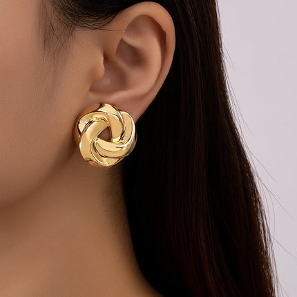Geometry Twists UV Golden Stud Earrings for Women Simple Versatile Personality Exaggerated Smooth Creative Jewelry Girl Gift