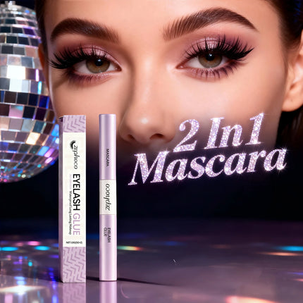 2 in 1 Mascara Waterproof Long-Lasting Makeup Eyelash Glue Smudge Proof Volumizing Curl Mascara Natural Eyelash Shaping Cosmetic