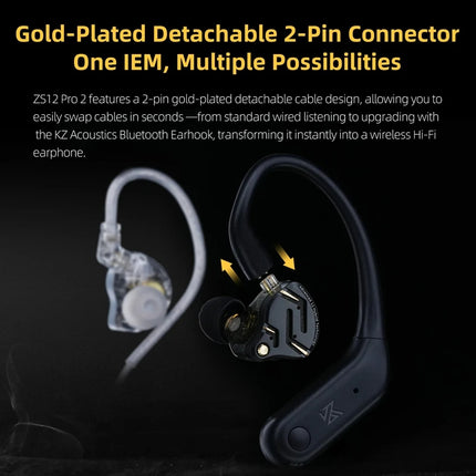 KZ ZS12 PRO 2 1DD+5BA  Flagship-Grade Super Linear Hybrid Wired Headphones 3.5mm/typec Detachable Cable HIFI Gaming Headest