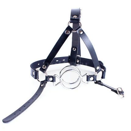 Adult Double O-Rings Stainless Steel Open Mouth Ring Gag Head Hood Harness Strap BDSM Restraint Bondage Sex Toys for Woman Man