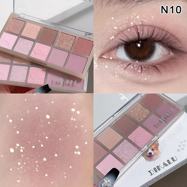 DIKALU 10 Colors Eyeshadow Palette Low Saturation Nude Shimmer Pearly Matte Earth Tones Shiny Powder Eye Shadow All Skin Types