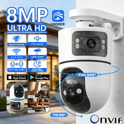 YOOSEE 8MP Indoor Smart WiFi Camera Dual Lens IP Camera Color Night Vision Two-Way Audio Security CCTV Surveillance Baby Monitor