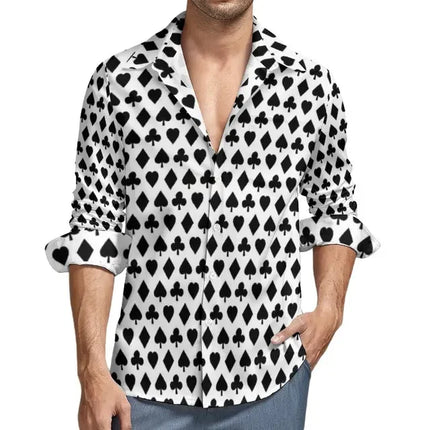 Men's Long Sleeve Shirts Poker Symbols Casual Male Playing Card Suits Shirt Long Sleeve Funny Blouses Spring Clothes Shirts