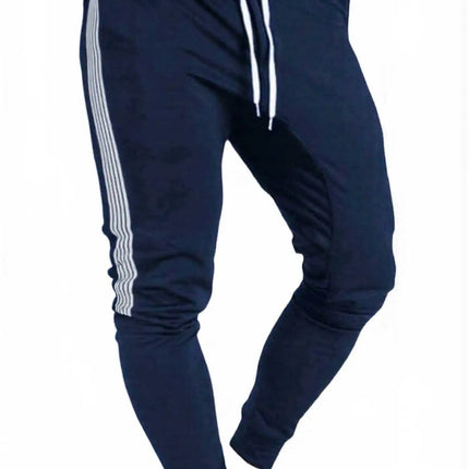 Male Athletic Jogger Pants Side 3 Stripes Design Slim Tapered Sweatpants Elastic Waist Running Gym Casual Street Trousers
