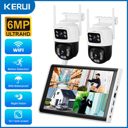 KERUI 6MP Full HD 8CH Wireless NVR Security WIFI IP Dual Lens Camera System Kit Outdoor Surveillance CCTV Audio Video Recorder