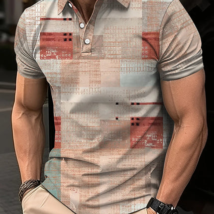 Fashion Elegant Harajuku Slim Fit Ropa Hombre Loose Casual All Match Lattice Men's POLO Shirt Printed Button Short Sleeve Tops