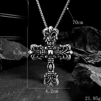 Vintage Cross Pendant Necklace Unisex Versatile Simple Long Sweater Chain Hip Hop Accessory