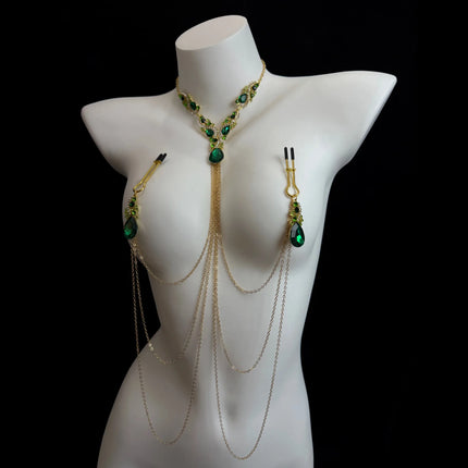 Emerald with Diamond Accents Nipple Clamps and Collar 5 Styles BDSM Nipple Stimulation Sexy Accessories for Women Adult Sex Toys
