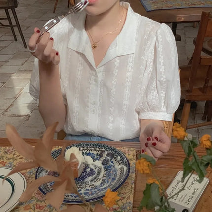 Ele ort Sve Chiffon irt Women's Summer Faion Design Sensation Unique Fairy Aosphere Sli Bubble Sve Blouse