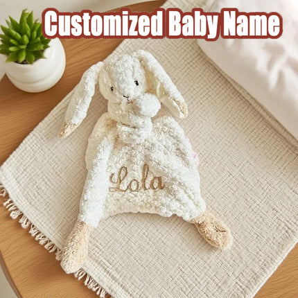 Cute Rabbit Embroidered Name Organic Cotton Soothing Towel Sleeping Doll Personalized Baby Shower Birth Gift for Autumn 2025