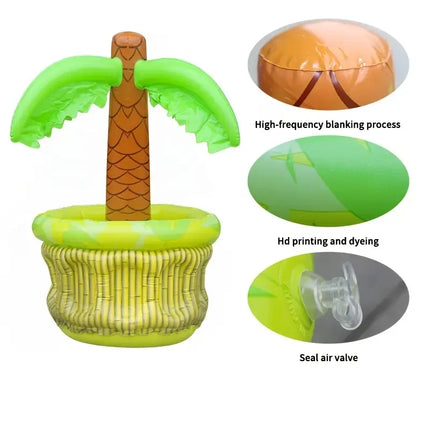 Water Tiger Inflatable Palm Tree Cooler, PVC Tropical Pool Party Beverage Bucket, Outdoor Tailgating Beverage and Food Tray
