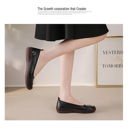 New Real Leather Perforated Ballet Flats Women's Massage Insole Slip On Moccasins Woman Hollow Loafer Casual Daily Shopping Shoe