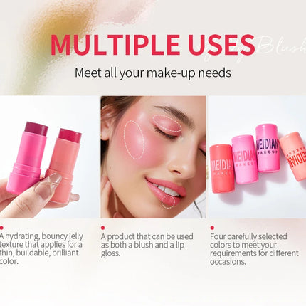 4pcs Matte expansion color, natural nude makeup, lips and cheeks, transparent jelly, powder blusher stick, powder blusher cream