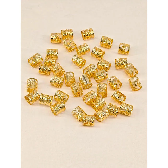 "Gold Plated Dreadlock Charms: 40-Piece Adjustable Hair Cuffs & Braid Rings for Goddess Locs & Twists"