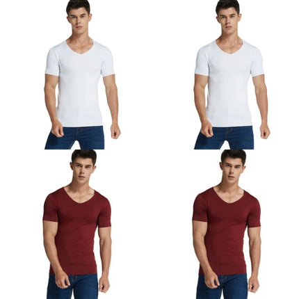 4Pcs Summer Ice Silk Men T-Shirt Vest Men's No Trace Sports Short Sleeve T-shirt Solid V-neck Tees Quick Dry Shirt Tops Fitness