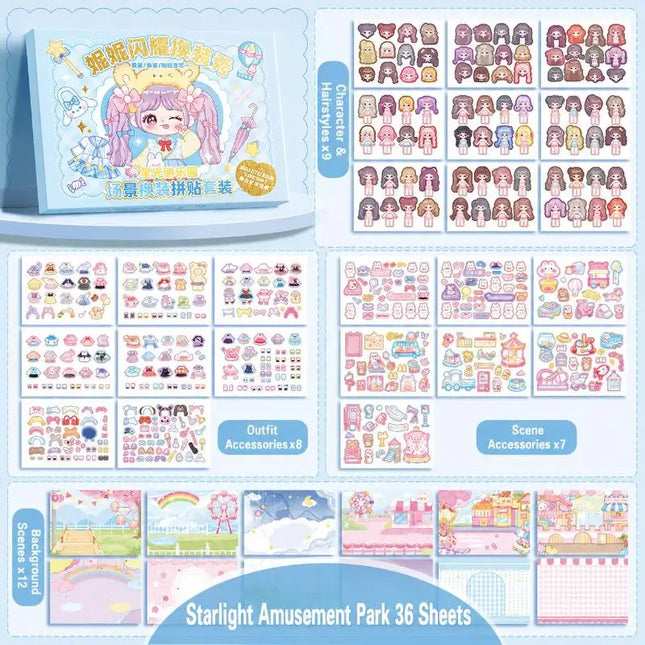 Kawaii Cartoon Girl Dress Up Sticker Set 4 Different Themes Waterproof Removable for Kids DIY Craft Scrapbooking