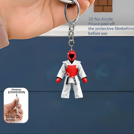 2D Karate Costume Keychain Jiu-Jitsu Themed Pendant Charms Flat Acrylic Hanging Decoration for Bags Festive Party Gift