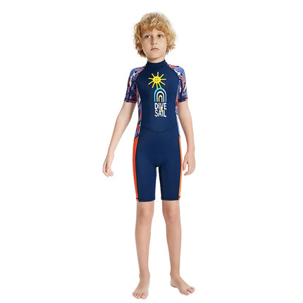 Children's Swimsuit Boys and Girls One-Piece Short-Sleeved Beach Sun Protection Professional Training Swimsuit