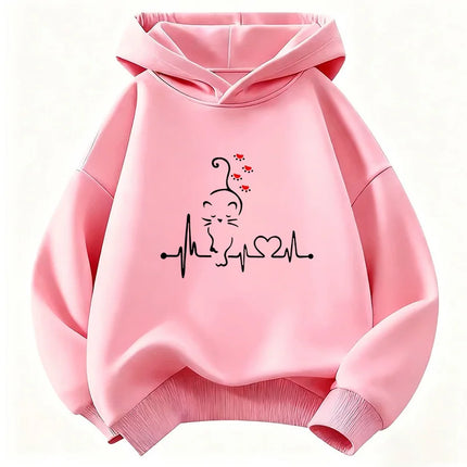 Kawaii Cat Love Heart Hoodie Kids Cat Children's Sweatshirt Hoody for Boys Girls Spring Casual Hoodies