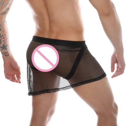 Sexy PU Side Opening Skirt Men's Faux Leather Boxer Shorts Elasticity Fashion Mini Slit Skirt Soft Leather Erotic Lingerie