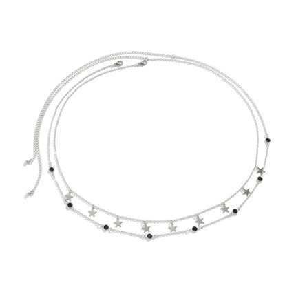 Beach Bikini Waist Chain Simple Double-layer Rhinestone Pentagram Pendant, Versatile Female Sexy Crystal Body Chain