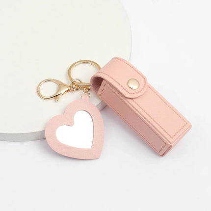 Laser Custom LOGO Portable Leather Lipstick Bag Keychain Personalize Holder Makeup Pouch Lip Balm Protective Cover with Mirror