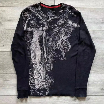 Y2K Gothic Harajuku Splice Printing White Long Sleeve New Punk Hip Hop Sexy T shirt Fashion Casual Pure Cotton Loose Tops Unisex