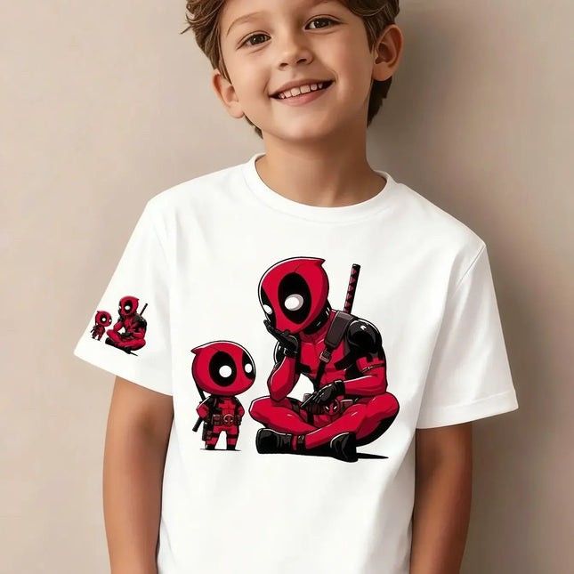 Marvel Kids T-shirt with Deadpool Print Cute Back-to-school Season High-quality Pure Cotton Casual T-shirt for Boys and Girls
