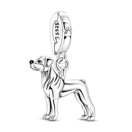Hot Sale 925 Sterling Silver Dog Paw Print Fixed Clip & Shepherd Dog Dangle Charm Fits Bracelet Beloved Pet Pendant Gifts