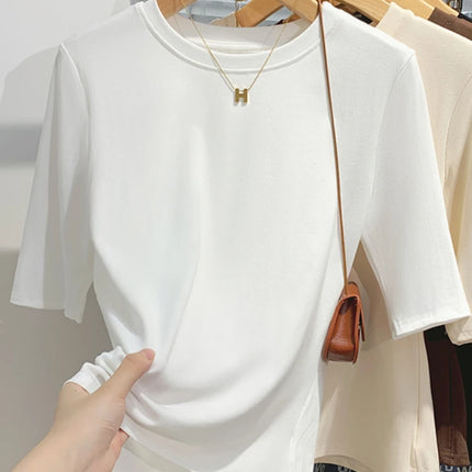 AOSSVIAO 2026 Summer 100% Cotton Women's T-shirt Bottoming Basic Crew Neck Fashionable Solid Lady Short Sleeve Tops Shirts