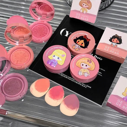Cushion Blush Blendable Shade with Powder Puff Whitening without Sticking Long Lasting Gege Bear Makeup Blusher